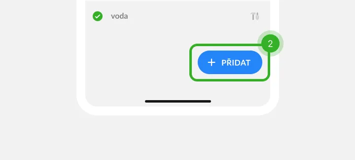 Spodek seznamu s odškrtnutou položkou a modrým tlačítkem jako krok dva