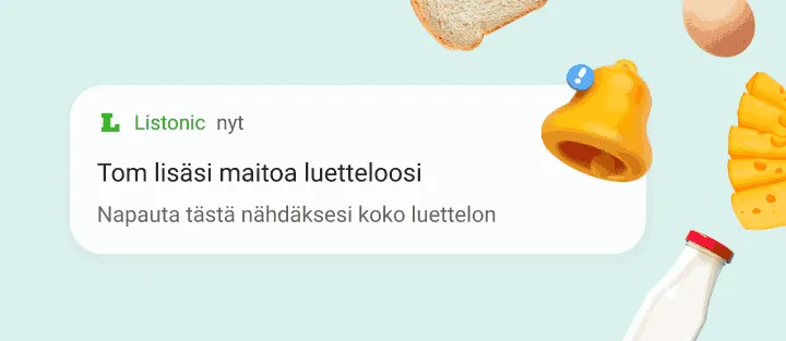 Puhelimen ilmoitus siitä, että perheenjäsen lisäsi listaan maitoa