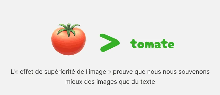 Une tomate dessinée présentée comme supérieure au mot tomate en toutes lettres