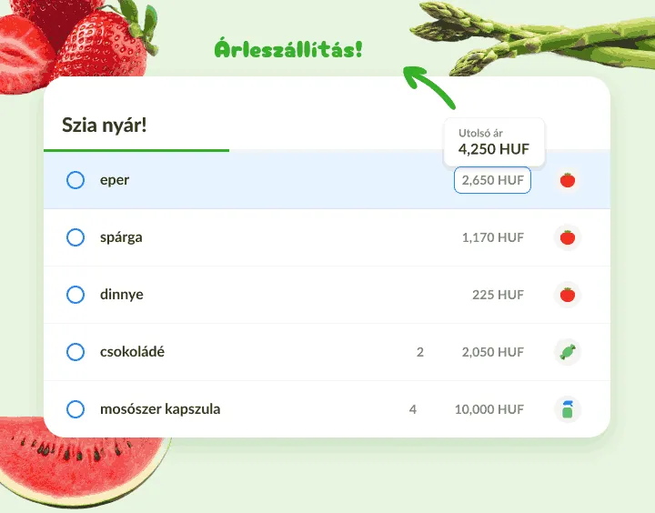 Nyári lista, ahol az eper ára alacsonyabb a legutóbb rögzítettnél