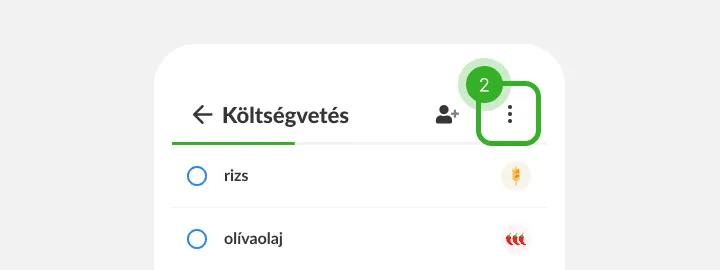 Lista fejléce, a felső sarokban kiemelt hárompontos menügombbal