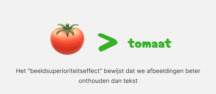 Afbeelding van een tomaat getoond als groter dan het uitgeschreven woord tomaat