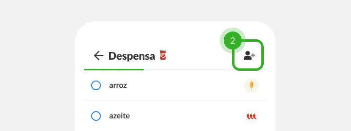 Cabeçalho da lista Despensa com o ícone de adicionar pessoa destacado no canto