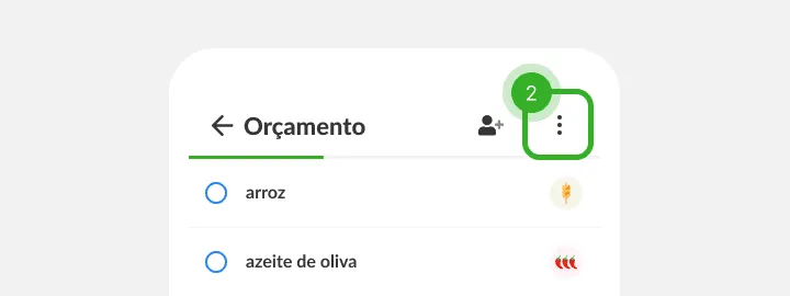 Cabeçalho da lista com o botão de menu de três pontos destacado no canto