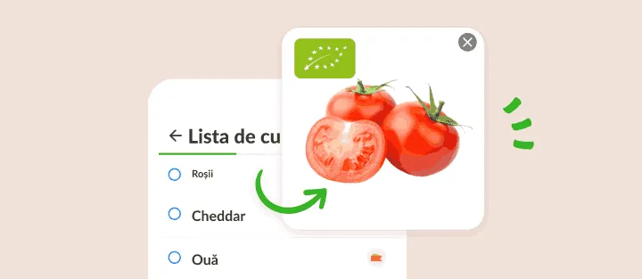 Articolul roșii deschis la o poză cu roșii cu frunza UE pentru produse bio