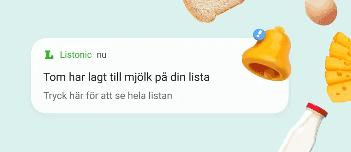 Notis i mobilen om att någon i hushållet har lagt till mjölk på listan