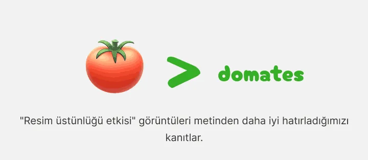 Domates resmi, yazılı domates kelimesinden büyük olarak gösteriliyor