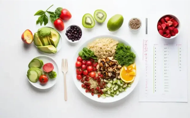 Overhead shot of small bowls of dishes for the vegan weight-loss meal plan