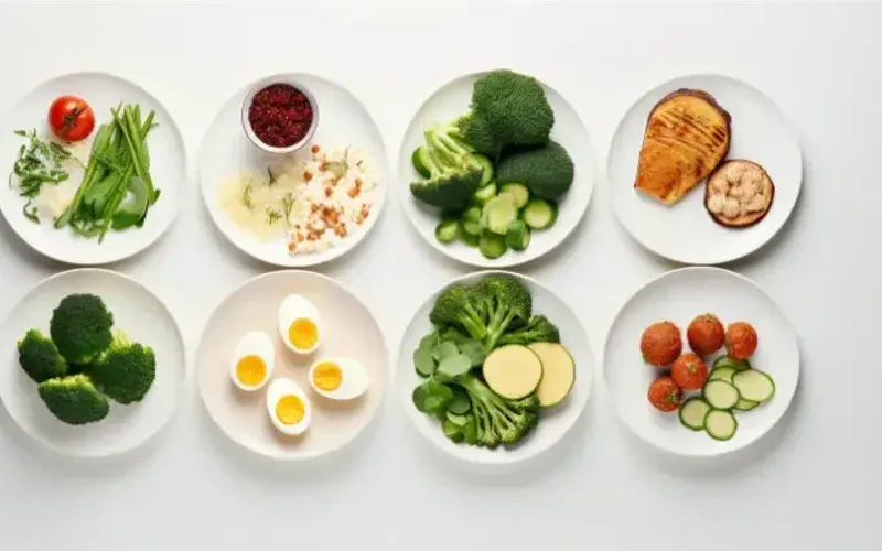 Overhead shot of small bowls of dishes for the vegetarian meal plan