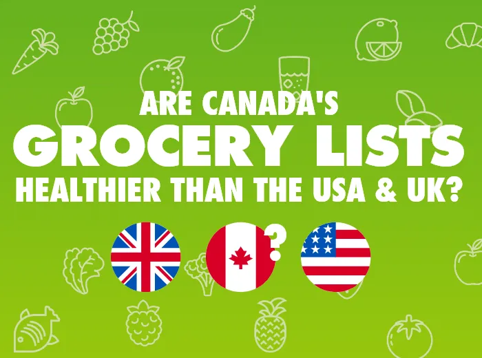 Title card asking if Canada’s grocery lists are healthier than the USA’s or UK’s