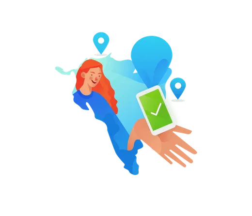 A person holding a phone with a checked-off shopping list, among map pins