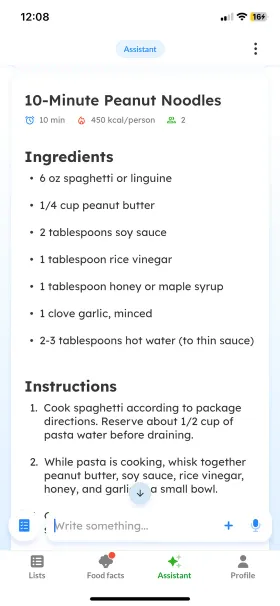 The 10-Minute Peanut Noodles recipe in Listonic, with ingredients and steps