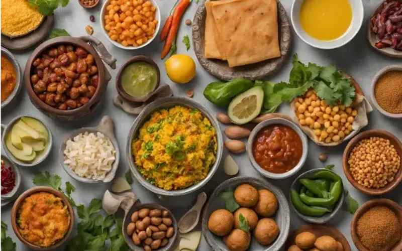 Small bowls of ingredients and dishes for the family-sized Indian meal plan