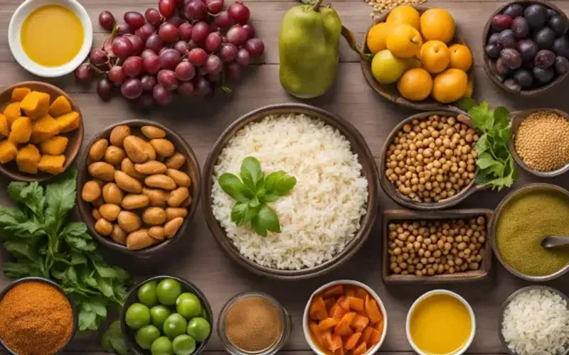Small bowls of ingredients and dishes for the weight-gain Indian meal plan