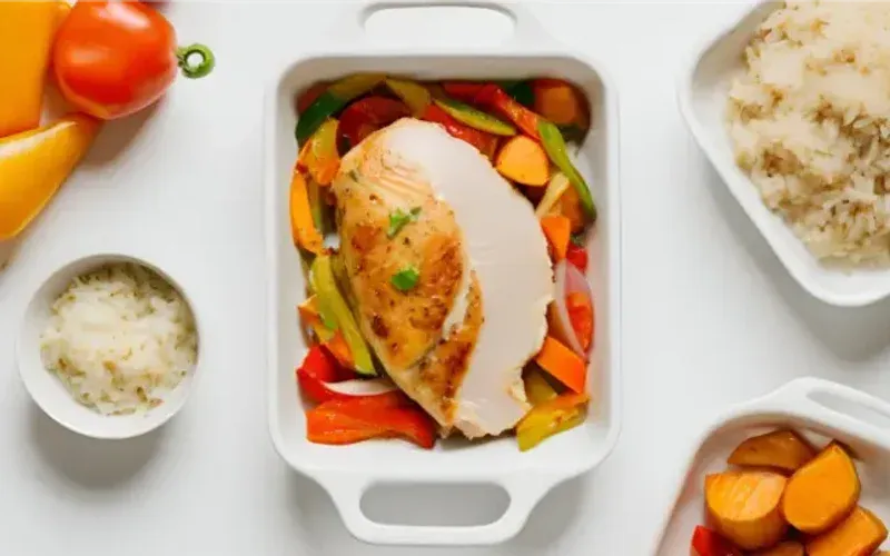 Overhead shot of small bowls of dishes for the 30-day free meal plan
